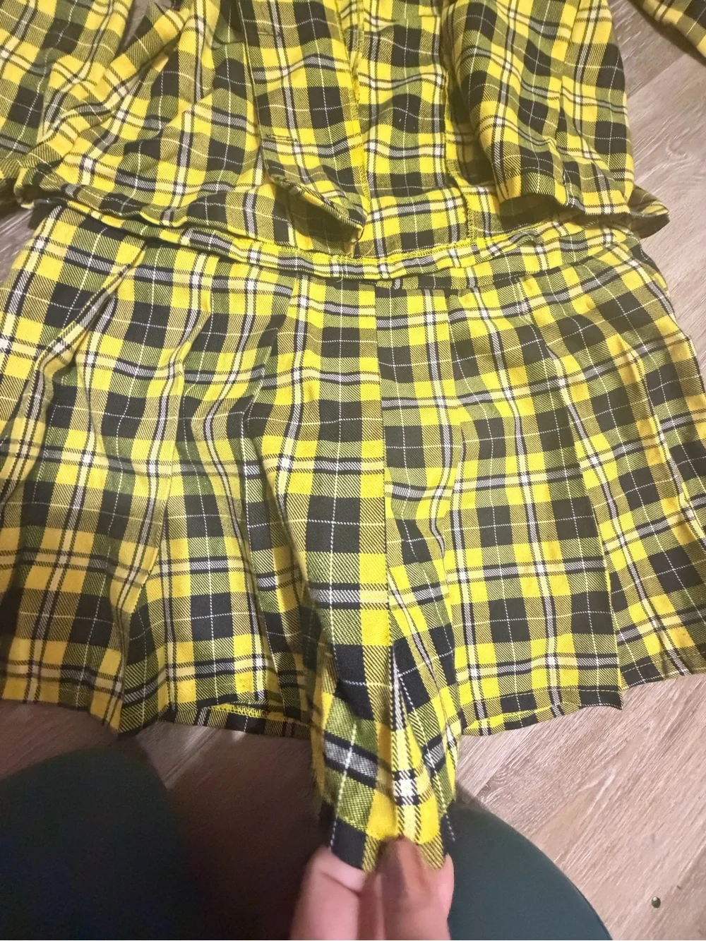 Yellow Black Plaid Two-Piece Skirt Set spirit Cher clueless costume - Picture 4 of 6